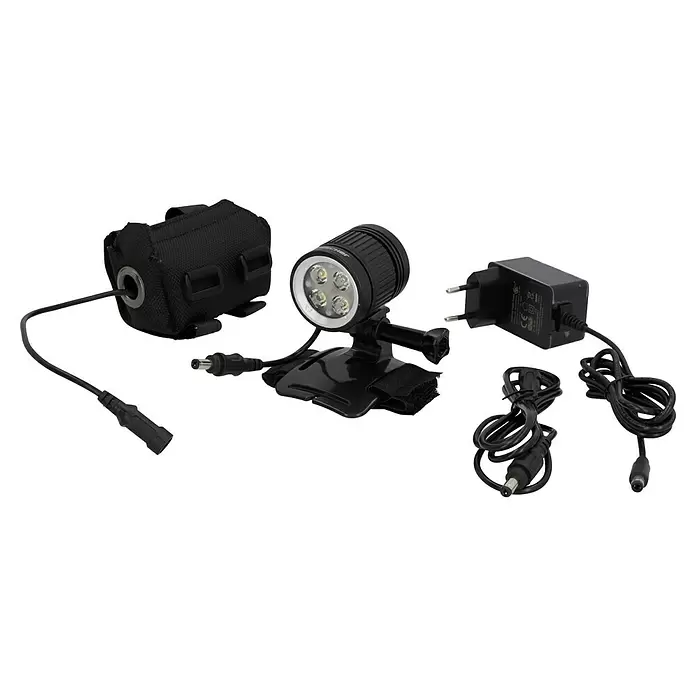 Fischer LED-Leuchte Akku - Beleuchtungsstärke: 1.600 lx - Schwarzes LED-Fahrradlicht-Set mit externem Akku, Ladegerät und Stromkabeln.