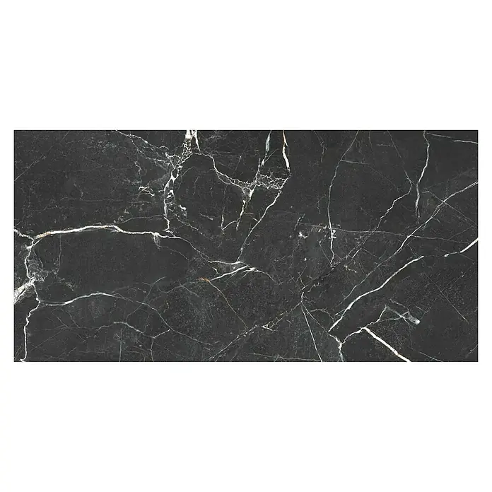 BHS Showroom Pavimento porcelánico Marble venato - 80 x 160 cm, Negro, Mate, Rectificado - Losa de mármol negro con vetas blancas para interiorismo. Elegante elemento de diseño para espacios de vida con estilo o como acento.