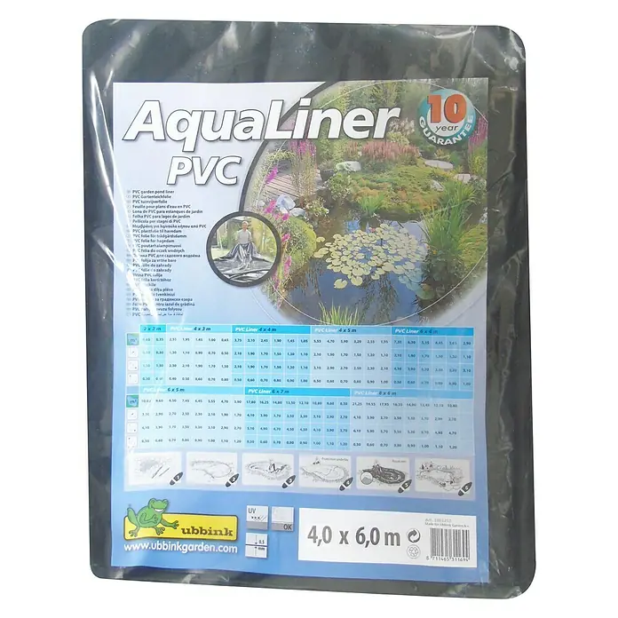 Ubbink PVC-Teichfolie AquaLiner - Stärke: 1 mm, L x B: 6 x 4 m - Aqualiner PVC Teichfolie 4,0 x 6,0 m, ideal für Gartenteiche mit 10 Jahren Garantie, robust und langlebig für eine schöne Teichgestaltung.