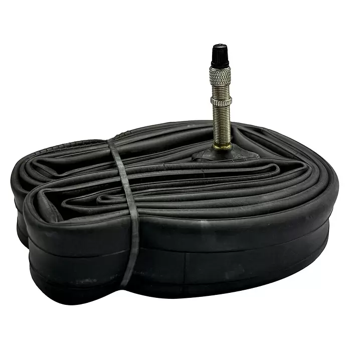 Fahrradschlauch - Pannensicher, 27 ", Dunlopventil - Gefalteter schwarzer Fahrradschlauch mit Presta-Ventil.