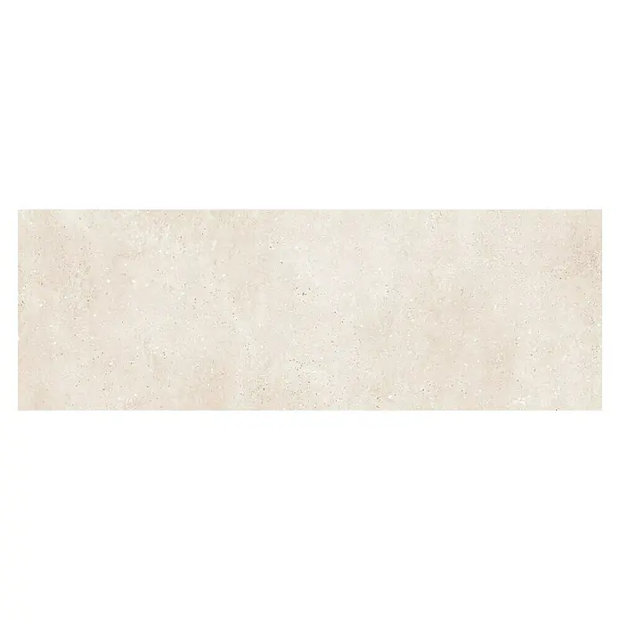 Revestimiento de pared Amira - 30 x 90 cm, Beige, Rectificado - Primer plano de una baldosa de porcelana beige claro con una superficie moteada, perfecta para un diseño interior moderno. La baldosa es duradera.