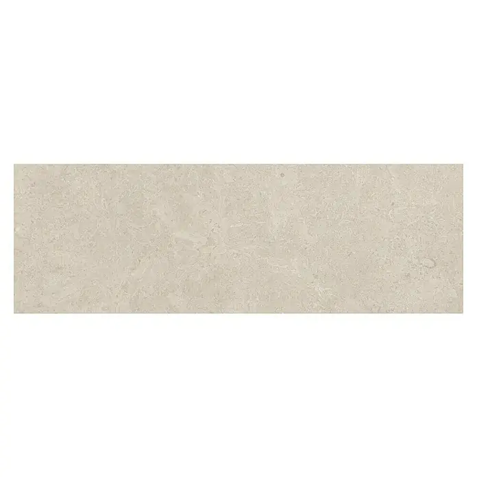 Revestimiento de pared Geo - 30 x 90 cm, Greige, Mate, Rectificado - Primer plano de una elegante baldosa de suelo con patrón de mármol beige, perfecta para interiores estilosos y superficies duraderas.