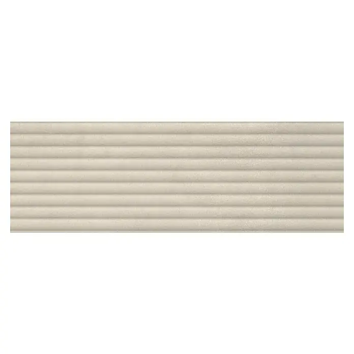 Revestimiento de pared Mood Fluted - 30 x 90 cm, Marfil, Mate, Rectificado - Primer plano de una baldosa de pared con un diseño horizontal acanalado en un tono neutro, ideal para interiores modernos.