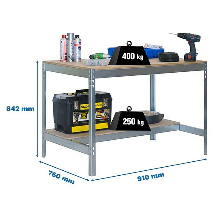 Simonrack Simonwork Werkbank BT0 900 (L x B: 76 x 91 cm, Arbeitshöhe: 84,2 cm, Belastbarkeit: 650 kg, Silber) | BAUHAUS