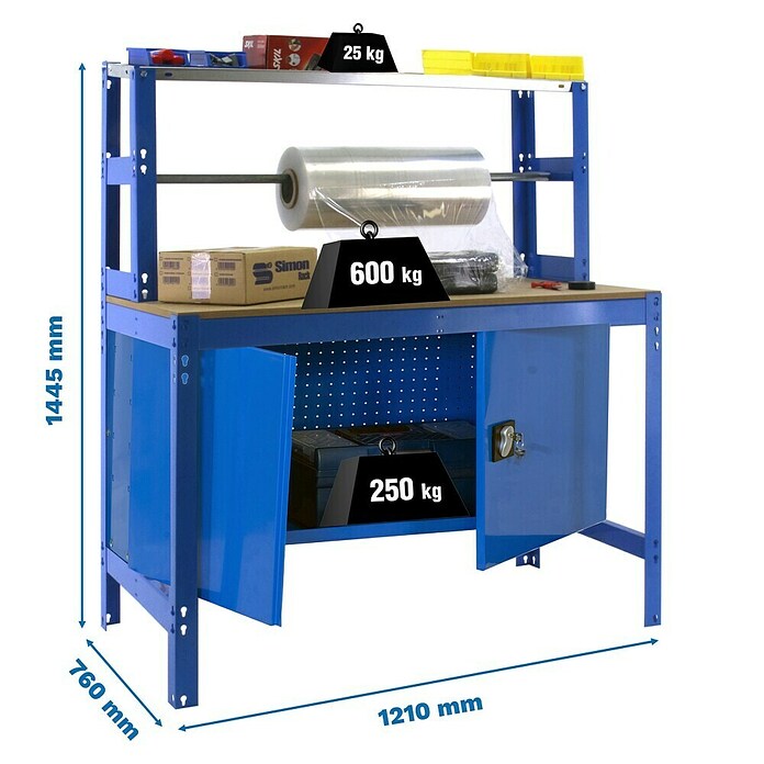 Simonrack Simonwork Werkbank BT4 Cabinet 1200 (L x B: 76 x 121 cm, Arbeitshöhe: 144,5 cm, Belastbarkeit: 450 kg, Blau) | BAUHAUS