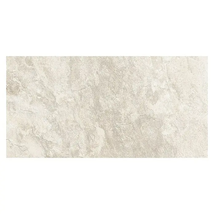 Pavimento porcelánico Bali - 37 x 75,5 cm, Marfil, Mate - Primer plano de una baldosa de piedra beige con texturas sutiles, ideal para interiores modernos que buscan elegancia natural.\n