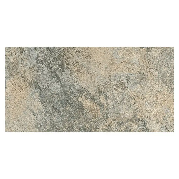 Pavimento porcelánico Bali - 37 x 75,5 cm, Óxido, Mate - Primer plano de una baldosa de suelo texturizada en tonos de gris y beige, ideal para interiores modernos.