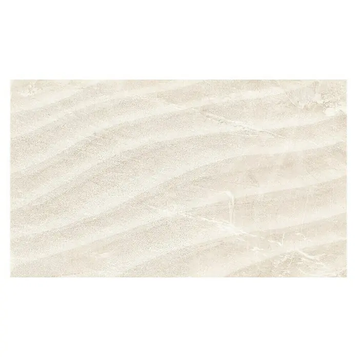 Revestimiento de pared Tempo Curve - 33 x 55 cm, Cotton, Mate - Imagen de una baldosa de porcelana de color claro con textura ondulada, ideal para interiores modernos. La baldosa ofrece una estética elegante y atemporal.