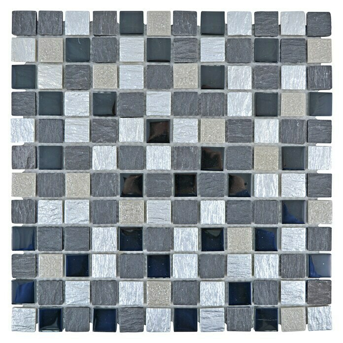 Mosaikfliese Quadrat Crystal Mix XCM HQ28 (30 x 30 cm, Grau/Schwarz, Matt)