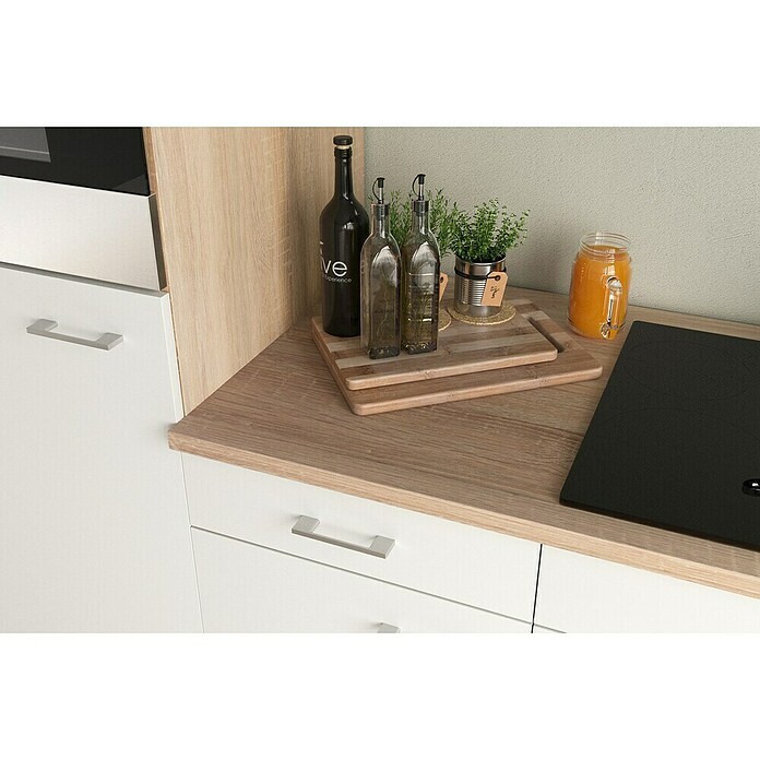 Flex-Well Samoa Singleküche mit Mikrowelle (Breite: 210 cm, Weiß/Braun, Mit Elektrogeräten) | BAUHAUS