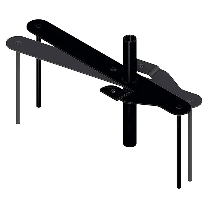 Bellissa Pflanzstab Schmetterling - L x B x H: 23 x 23 x 13 cm - Eine Nahaufnahme eines modernen, schwarzen Metallhockers mit einem einzigartigen Design, das Stabilität und industriellen Stil vereint.