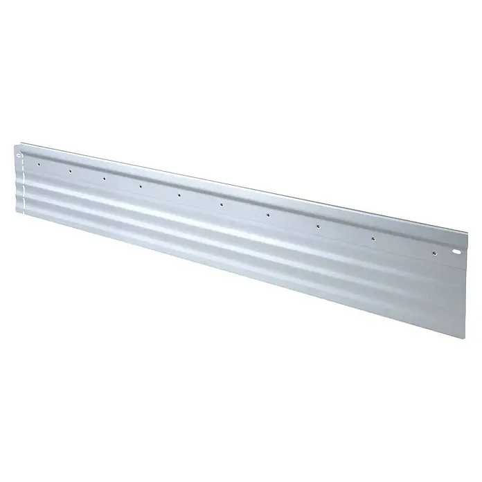 Bellissa Beeteinfassung Pro - 103 x 20 cm, Stahl - Graue, gerippte Bordwand mit Löchern. Das Produkt ist schlicht und funktional.