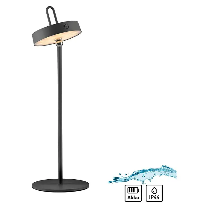 Paul Neuhaus Lámpara de sobremesa LED Amag - 1,5 W, L x An x Al: 15 x 15 x 47,2 cm, Negro, Blanco cálido - Moderna lámpara de pie LED negra mate. Funciona con batería y es resistente a las salpicaduras (IP44), ideal para uso interior y exterior.