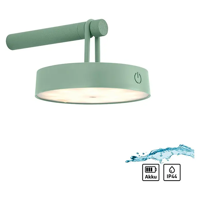 Just Light Aplique de pared con batería Arma - 12,8 x 19 x 8,7 cm, Verde, Blanco cálido, 15 W, IP44 - La moderna lámpara LED verde menta proporciona una luz brillante y está equipada con batería y protección IP44.