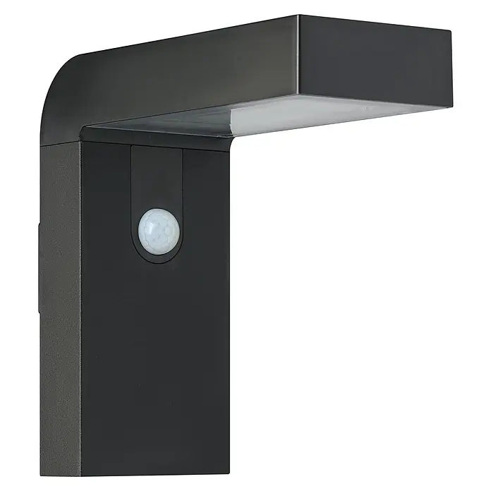 Eglo Aplique solar para exterior Baracconi - 18 W, Negro, IP44, 300 lm - Moderna lámpara negra de exterior con sensor de movimiento. La lámpara proporciona seguridad e iluminación en exteriores.