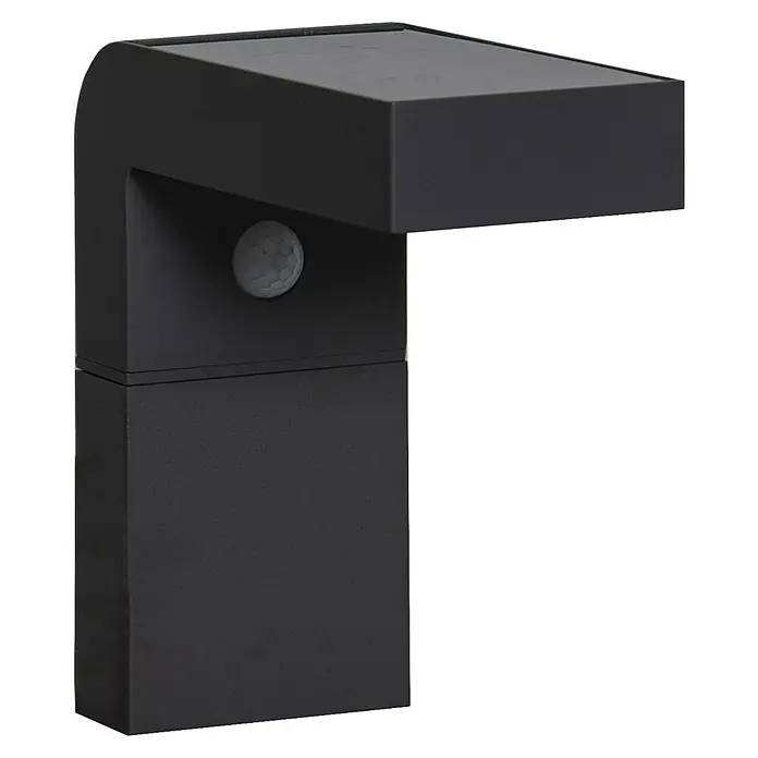 Eglo Aplique solar para exterior Baracconi - 18 W, Negro, IP44, 300 lm - Lámpara negra de exterior con sensor de movimiento para jardín.