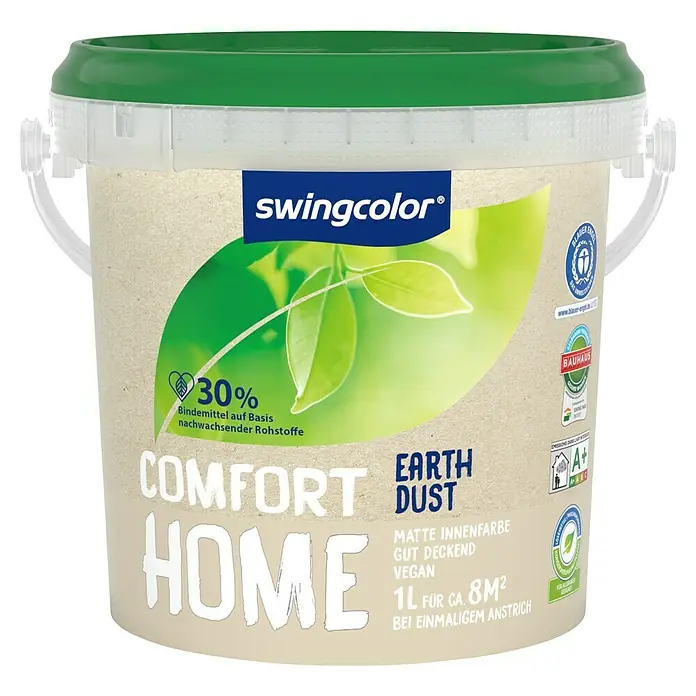 swingcolor Wandfarbe Comfort Home - Earth Dust, Stumpfmatt, 1 l, Konservierungsmittelfrei - Eimer Swingcolor Comfort Home Earth Dust Innenfarbe, matte, vegane Farbe für Innenräume, 1 Liter für ca. 8 m², mit umweltfreundlichem Inhaltsstoffen.