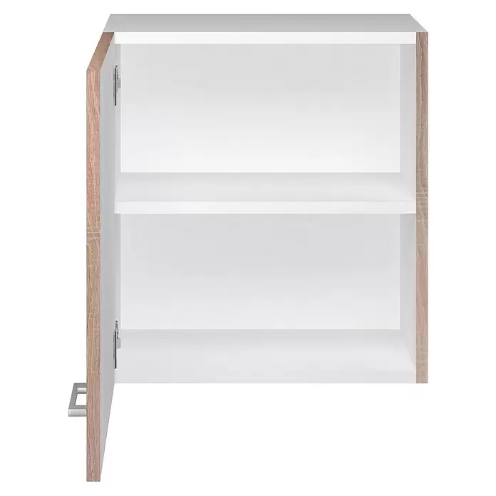 Flex-Well Samoa Singleküche - Breite: 210 cm, Weiß/Braun, Mit 2-Zonen-Glaskeramikkochfeld - Offener Schrank mit weißem Innenraum, heller Holzoptiktür und -seiten, mit einem verstellbaren Regal.