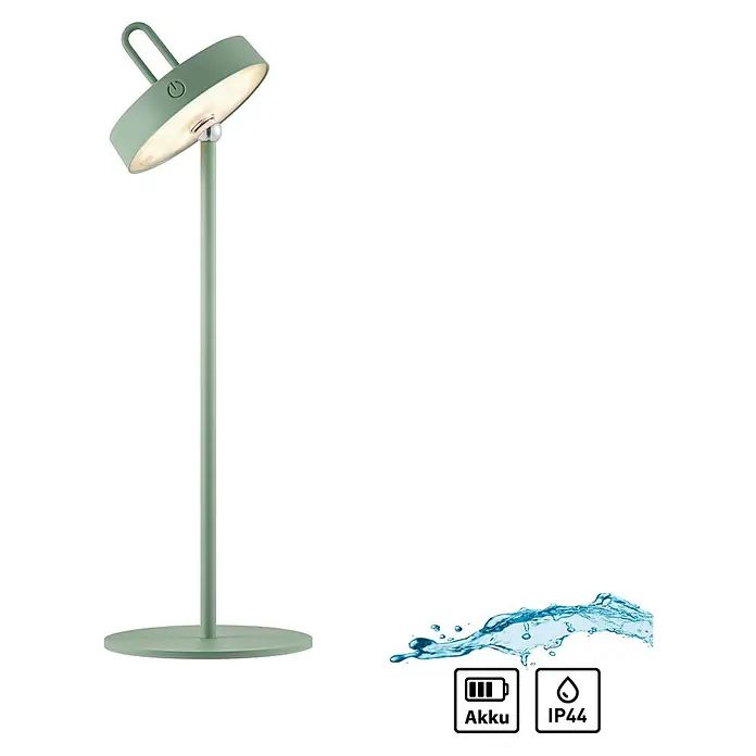 Paul Neuhaus Lámpara de sobremesa LED Amag - 1,5 W, L x An x Al: 15 x 15 x 47,2 cm, Verde, Blanco cálido - Imagen de una lámpara de mesa a batería de color verde menta con protección IP44, ideal para uso interior y exterior.