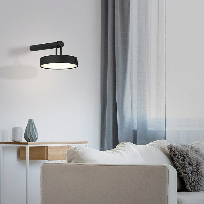 Just Light Aplique de pared con batería Arma (12,8 x 19 x 8,7 cm, Negro, Blanco cálido, 15 W, IP44) | BAUHAUS