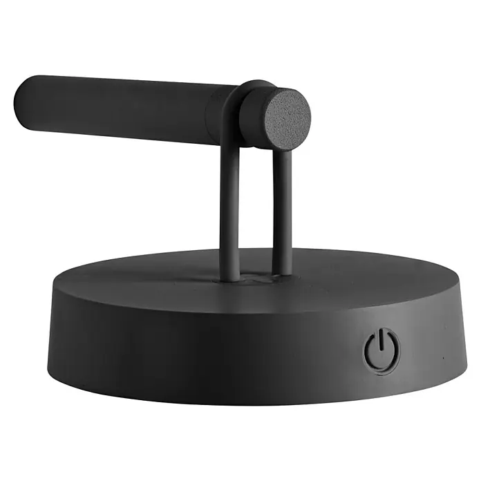 Just Light Aplique de pared con batería Arma - 12,8 x 19 x 8,7 cm, Negro, Blanco cálido, 15 W, IP44 - Primer plano de una lámpara gris moderna con pantalla cilíndrica y base redonda, ideal para interiores minimalistas.