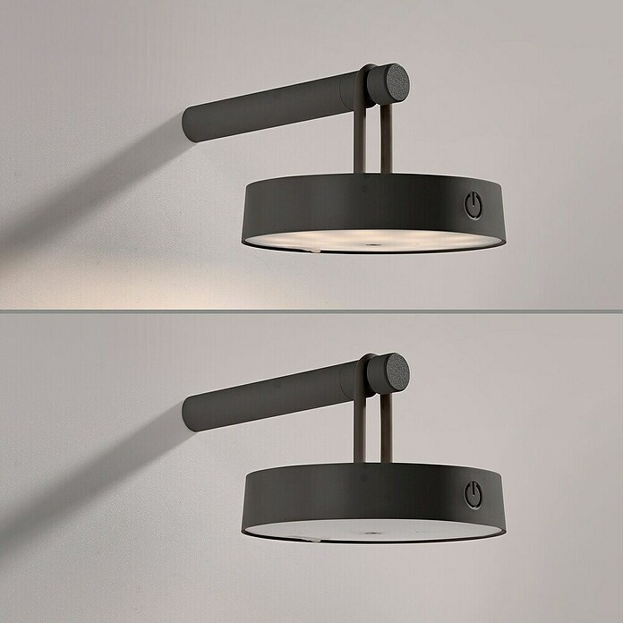 Just Light Aplique de pared con batería Arma (12,8 x 19 x 8,7 cm, Negro, Blanco cálido, 15 W, IP44) | BAUHAUS