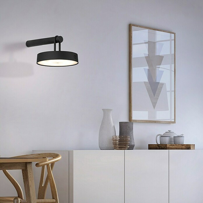 Just Light Aplique de pared con batería Arma (12,8 x 19 x 8,7 cm, Negro, Blanco cálido, 15 W, IP44) | BAUHAUS