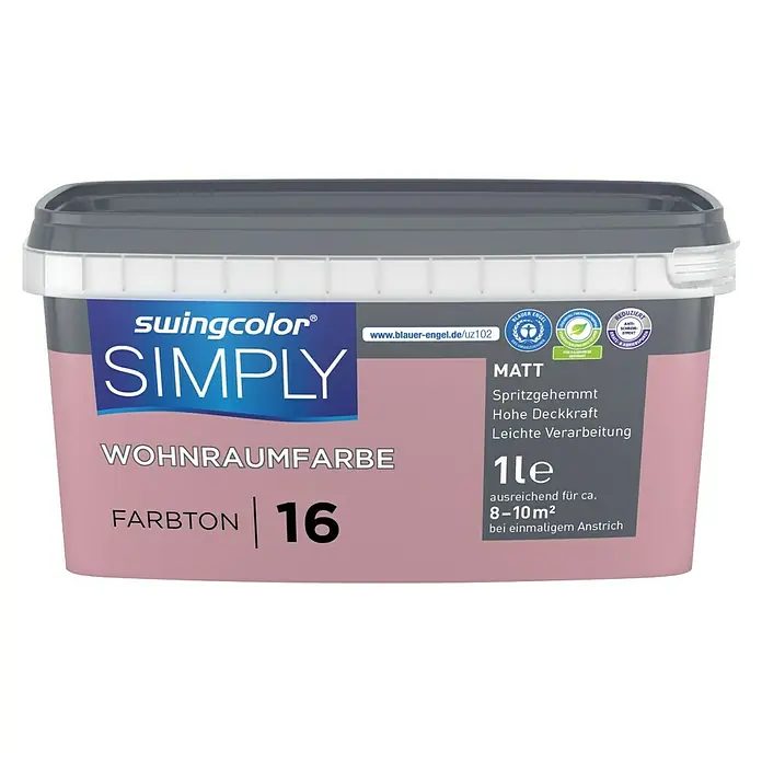 swingcolor Wandfarbe SIMPLY - Nr. 16, 1 l - Farbdose Swingcolor Simply Wohnraumfarbe, Farbton 16, matt, mit Informationen zu Eigenschaften und Ergiebigkeit.