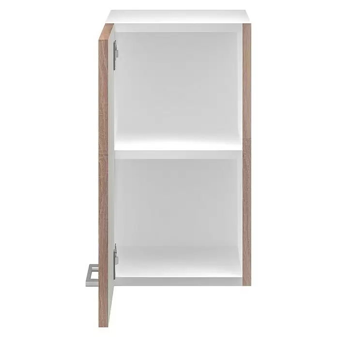Flex-Well Samoa Küchen-Hängeschrank Samoa - B x T x H: 30 x 32 x 54,8 cm, Braun - Offener weißer Wandschrank mit zwei Regalböden und Holzoptik-Seitenpaneelen, mit Metallgriff und Scharnieren.