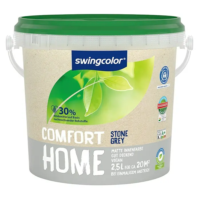 swingcolor Wandfarbe Comfort Home - Stone Grey, Stumpfmatt, 2,5 l, Konservierungsmittelfrei - Farbeimer von Swingcolor Comfort Home Stone Grey, eine matte Innenfarbe auf veganer Basis mit guter Deckkraft für ca. 20m².