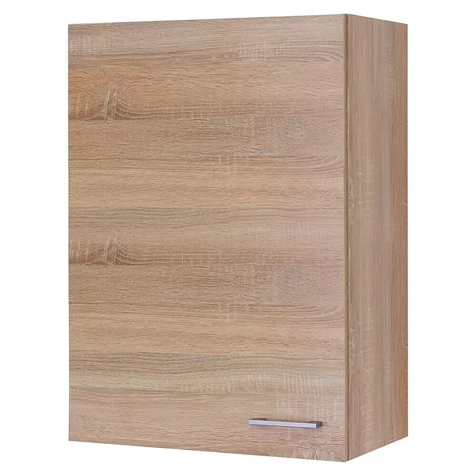 Flex-Well Samoa Küchen-Hängeschrank Samoa - B x T x H: 60 x 32 x 89 cm, Braun - Heller Wandschrank in Holzoptik mit silbernem Griff.