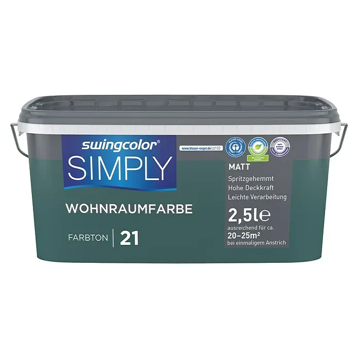 swingcolor Wandfarbe SIMPLY - Nr. 21, 2,5 l - Dose Swingcolor Simply Wohnraumfarbe Matt, Farbton 21, mit 2,5 Litern Inhalt, ideal für Innenräume und leichte Verarbeitung.