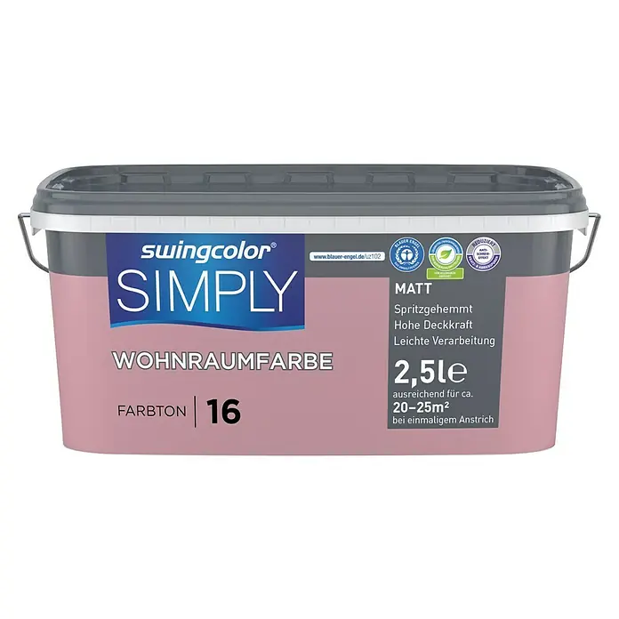 swingcolor Wandfarbe SIMPLY - Nr. 16, 2,5 l - Ein Eimer Swingcolor Simply Wohnraumfarbe, Farbton 16, matt, mit 2,5 Litern Inhalt, ideal für Innenräume.