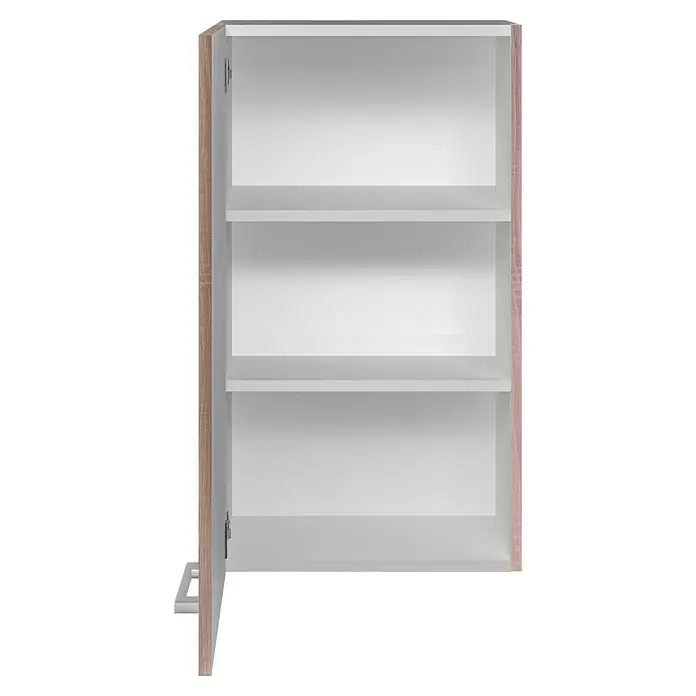 Flex-Well Samoa Küchen-Hängeschrank Samoa - B x T x H: 50 x 32 x 89 cm, Braun - Offener Wandschrank mit Holzoptik-Außen und weißen Innenregalen.