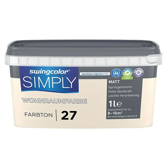 swingcolor Wandfarbe SIMPLY - Nr. 27, 1 l - Eimer Swingcolor Simply Wohnraumfarbe Farbton 27, matt, mit 1 Liter Inhalt, ideal für Innenräume und Renovierungen.