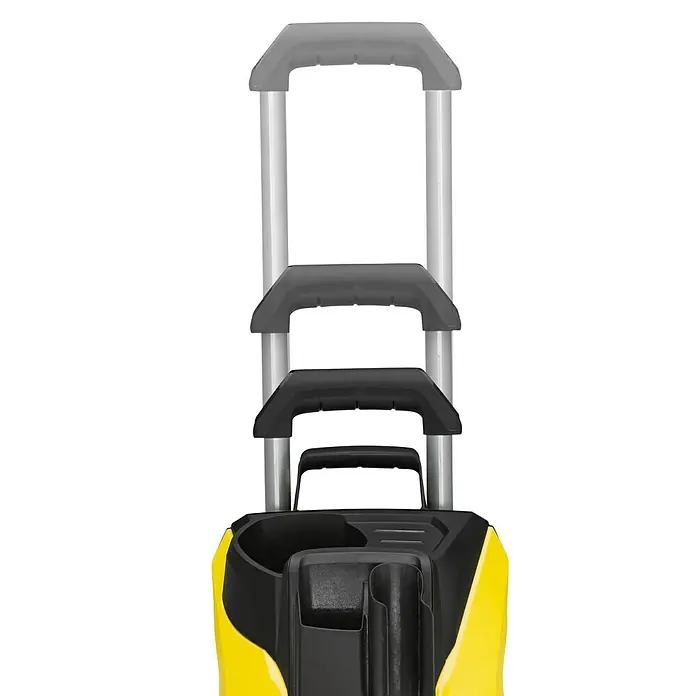 Kärcher Hochdruckreiniger K 5 Power Control Flex - 145 bar, 2.100 W, Fördermenge: 500 l/h, Ohne Home Kit - Nahaufnahme eines Kärcher Hochdruckreinigers mit ausziehbarem Griff, ideal für Reinigungsarbeiten rund ums Haus und im Garten.