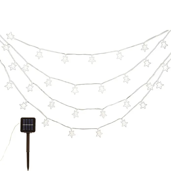 Arte confort Lámpara decorativa solar Astris - Para exterior, 635 cm, Blanco cálido - Guirnalda solar con estrellas: Iluminación decorativa para jardín y patio, perfecta para crear un ambiente acogedor al aire libre.