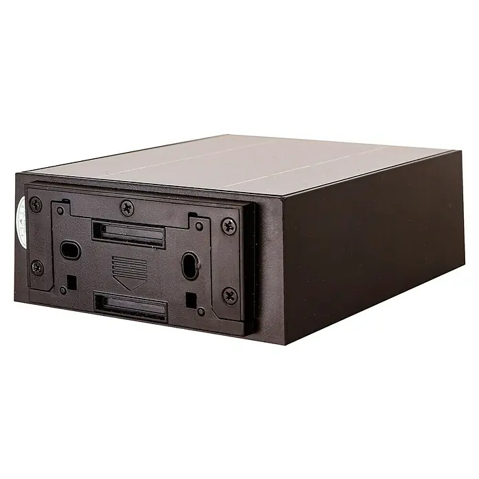 Arte confort Aplique solar para exterior Solara - L x An x Al: 12 x 15,2 x 5,6 cm - Primer plano de una luz solar rectangular negra, ideal para uso exterior, que ofrece iluminación sostenible con su panel solar.