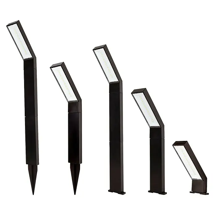 Arte confort Baliza exterior LED solar Lumeon - Blanco cálido - Luces LED de jardín negras alineadas en varios tamaños. Las luces tienen un diseño moderno y minimalista.