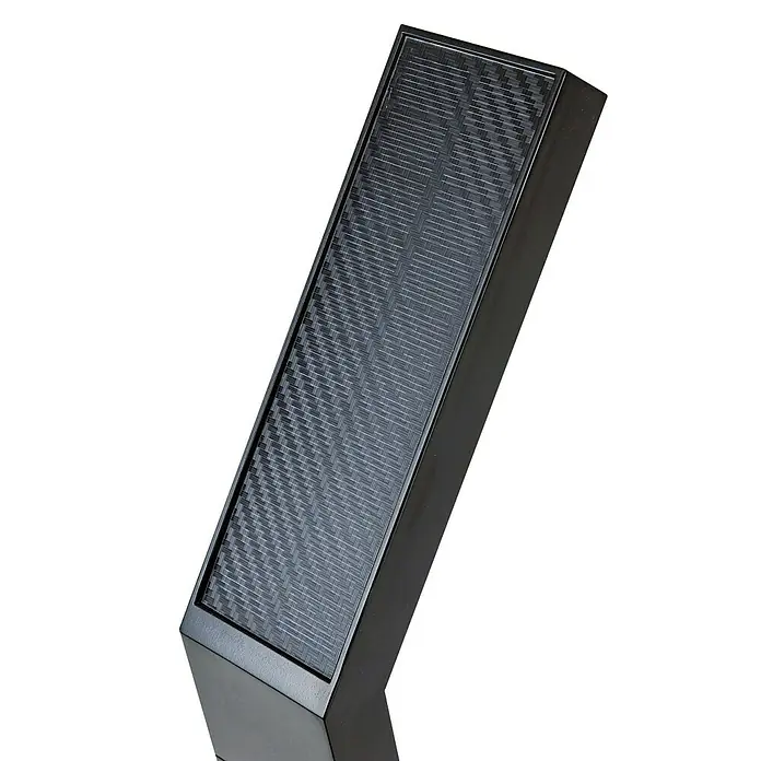 Arte confort Baliza exterior LED solar Lumeon - Blanco cálido - Primer plano de un panel solar con marco oscuro y patrón texturizado, diseñado para la generación de energía sostenible.