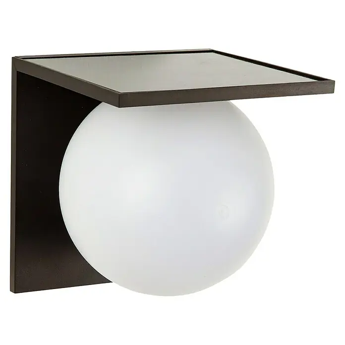 Arte confort Aplique solar para exterior Clario - L x An x Al: 13 x 15,2 x 13,7 cm - Lámpara de pared moderna con marco de bronce y pantalla esférica de vidrio blanco, ideal para una iluminación elegante.