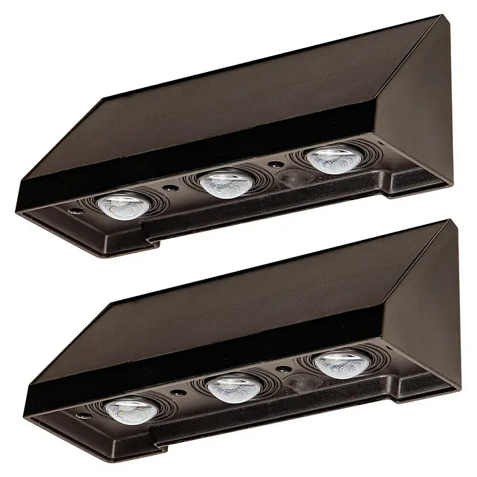 Arte confort Aplique solar para exterior Rigel pack x2 - L x An x Al: 14,5 x 5,1 x 5,8 cm - Dos luces solares de pared con acabado oscuro, cada una equipada con tres LEDs integrados, ideales para iluminar caminos y jardines.
