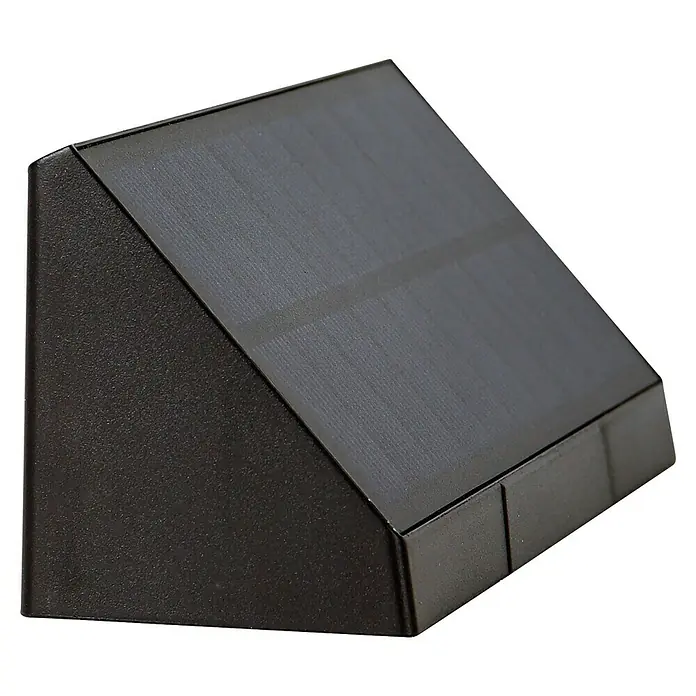 Arte confort Aplique solar para exterior Rigel pack x2 - L x An x Al: 14,5 x 5,1 x 5,8 cm - Primer plano de una elegante lámpara solar marrón oscuro, ideal para iluminación exterior. La lámpara combina funcionalidad con diseño moderno.