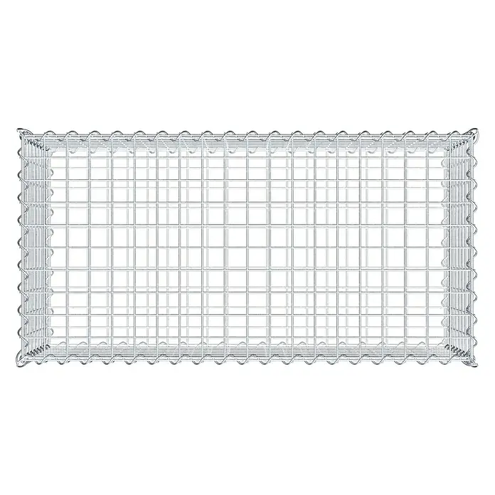 Gabiona Gabione100 x 50 x 40 cm, Metall, Maschenbreite: 50 mm, Maschenhöhe: 50 mm - Das Bild zeigt einen Gabionenkorb aus verzinktem Drahtgeflecht, der zur Befüllung mit Steinen oder anderen Materialien dient.