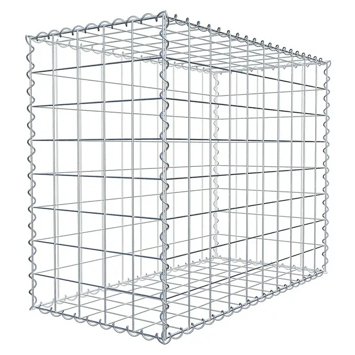 Gabiona Gabione - 100 x 50 x 80 cm, Metall, Maschenbreite: 100 mm, Maschenhöhe: 100 mm - Draufsicht auf einen leeren, rechteckigen Gabionenkorb aus verzinktem Drahtgeflecht, der Stabilität und Struktur für Steinfüllungen bietet.
