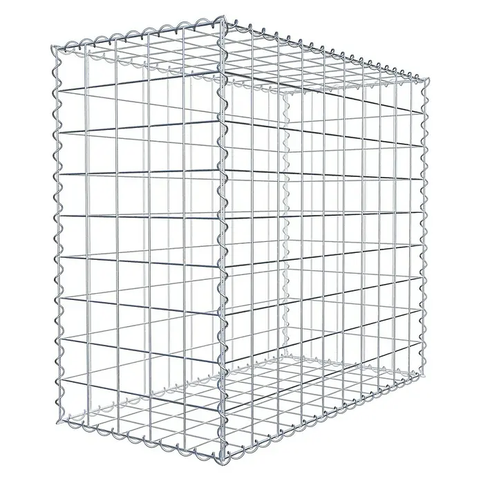 Gabiona Gabione - 100 x 50 x 90 cm, Metall, Maschenbreite: 100 mm, Maschenhöhe: 100 mm - Das Bild zeigt eine Gabione, einen Drahtkorb, der oft zur Uferbefestigung oder als Lärmschutzwand im Gartenbau verwendet wird.