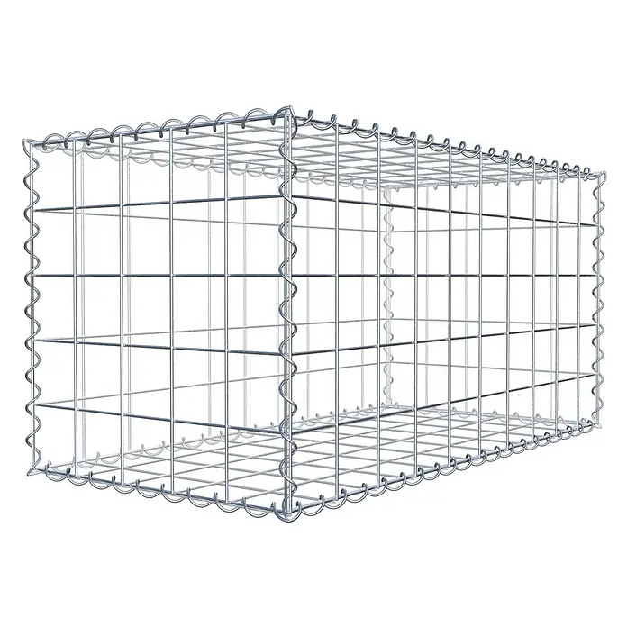Gabiona Gabione100 x 50 x 50 cm, Metall, Maschenbreite: 100 mm, Maschenhöhe: 100 mm - Draufsicht auf einen Gabionen-Steinkorb aus Drahtgeflecht. Das Produkt ist leer und für die Befüllung mit Steinen vorgesehen.