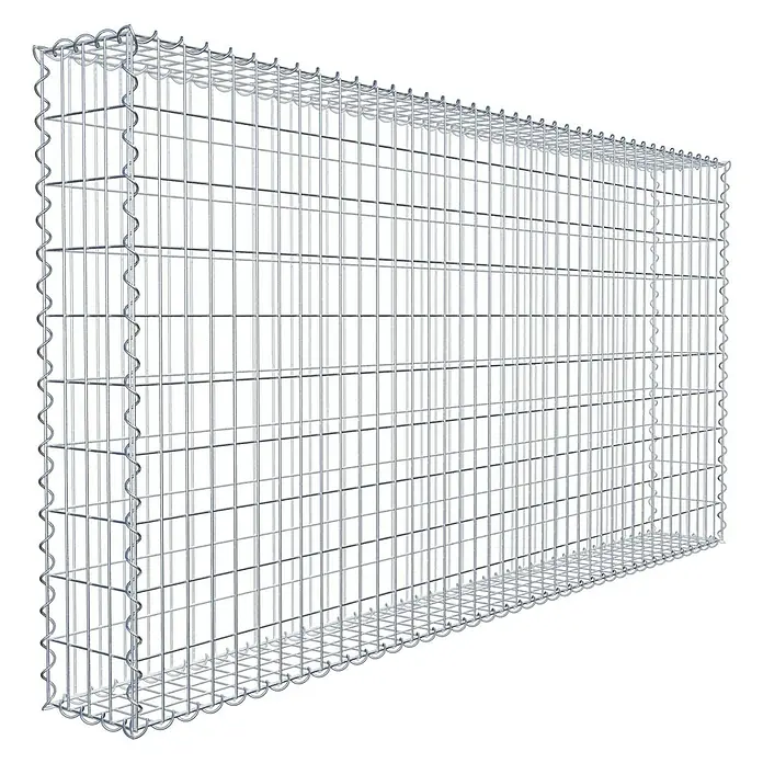 Gabiona Gabione - 200 x 20 x 100 cm, Metall, Maschenbreite: 50 mm, Maschenhöhe: 100 mm - Draufsicht eines Gabionenkäfigs aus verzinktem Drahtgeflecht, ideal für den Garten- und Landschaftsbau. Er bietet robuste Stabilität.