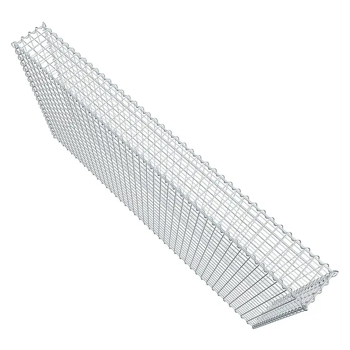 Gabiona Gabione - 200 x 20 x 100 cm, Metall, Maschenbreite: 50 mm, Maschenhöhe: 50 mm - Ansicht eines Gabionenkorbs aus Drahtgeflecht, der zur Geländesicherung oder als dekoratives Element verwendet wird.