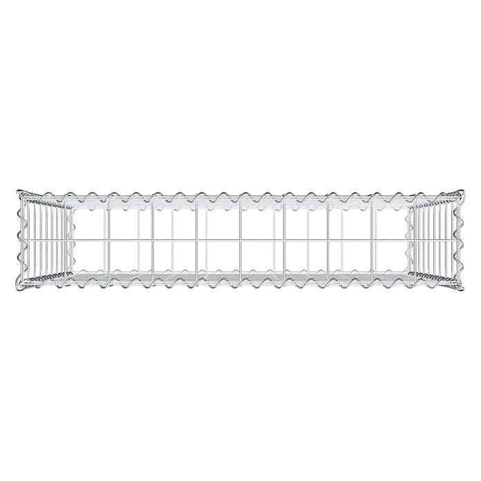 Gabiona Gabione - 100 x 20 x 90 cm, Metall, Maschenbreite: 100 mm, Maschenhöhe: 100 mm - Ein rechteckiger Gabionen-Drahtkorb, der leer ist und darauf wartet, mit Steinen gefüllt zu werden, um als Stützmauer oder dekoratives Element zu dienen.